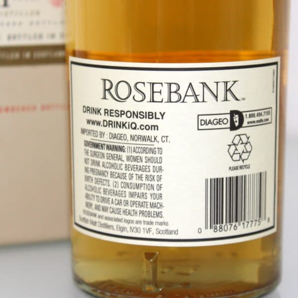 Rosebank 1990 21 Year Old 2011 Release back label