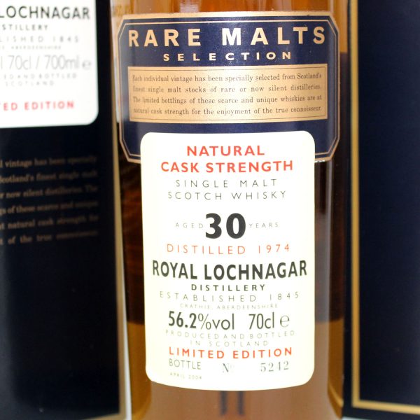 Royal Lochnagar 1974 30 Year Old Rare Malts label