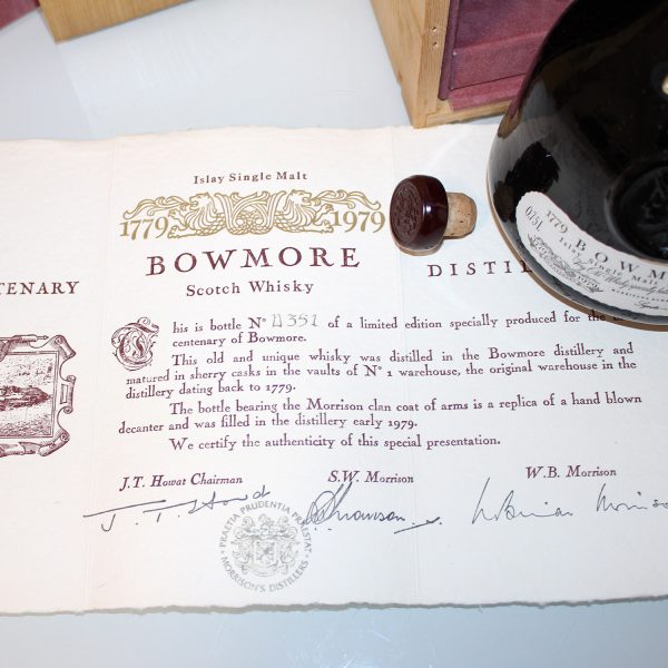 Bowmore Bicentenary 1779 1979 Whisky certificate