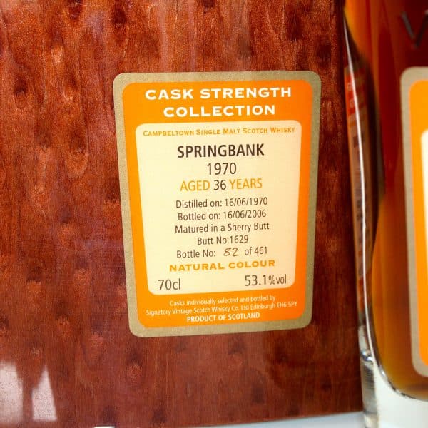 Springbank 1970 36 Years Signatory Vintage Cask Strength Box Label