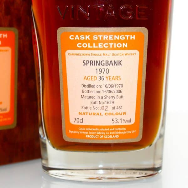 Springbank 1970 36 Years Signatory Vintage Cask Strength Label