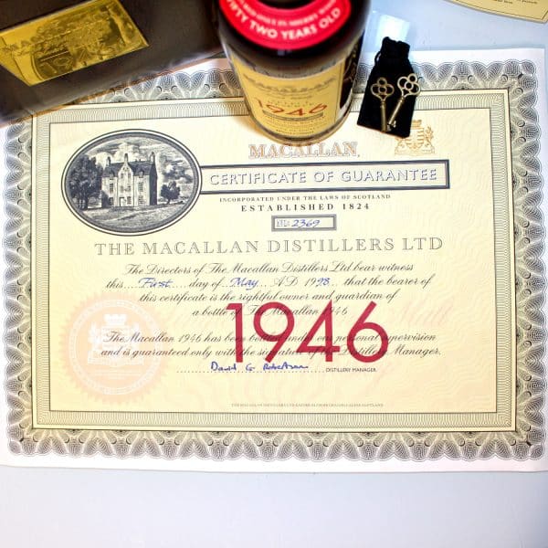 Macallan 1946 Select Reserve 52 Year Old certificate of guarantee