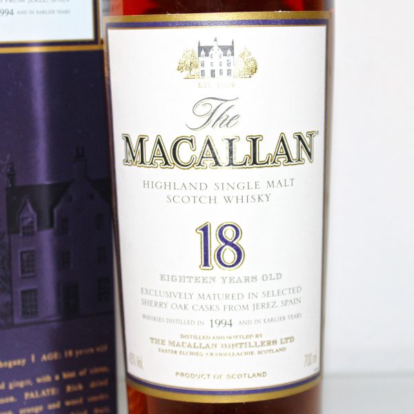 Macallan 1994 18 Years Old Sherry Oak label