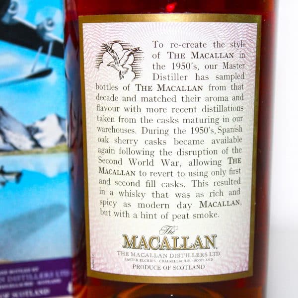 Macallan Travel Decades Series Fifties 1950s label back