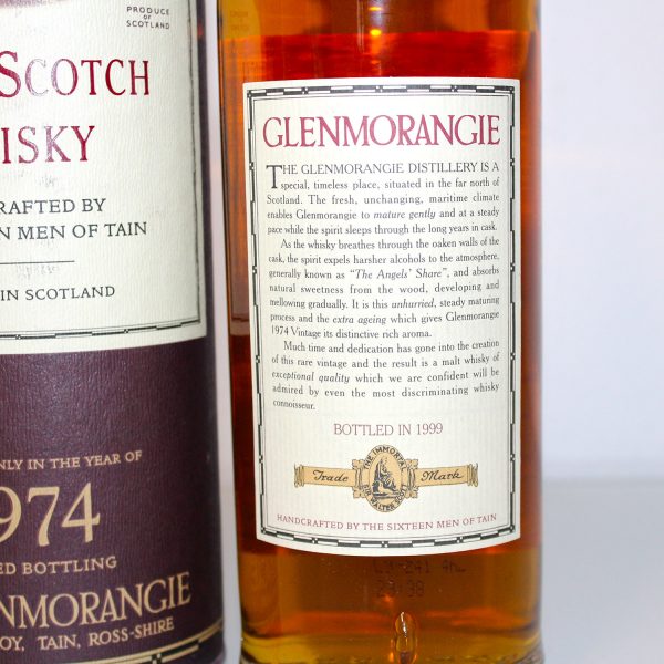 Glenmorangie 1974 Single Malt Scotch Whisky back label