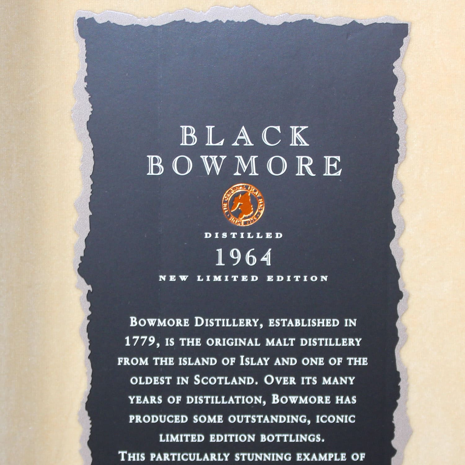 Black Bowmore 1964 42 Years Old box label