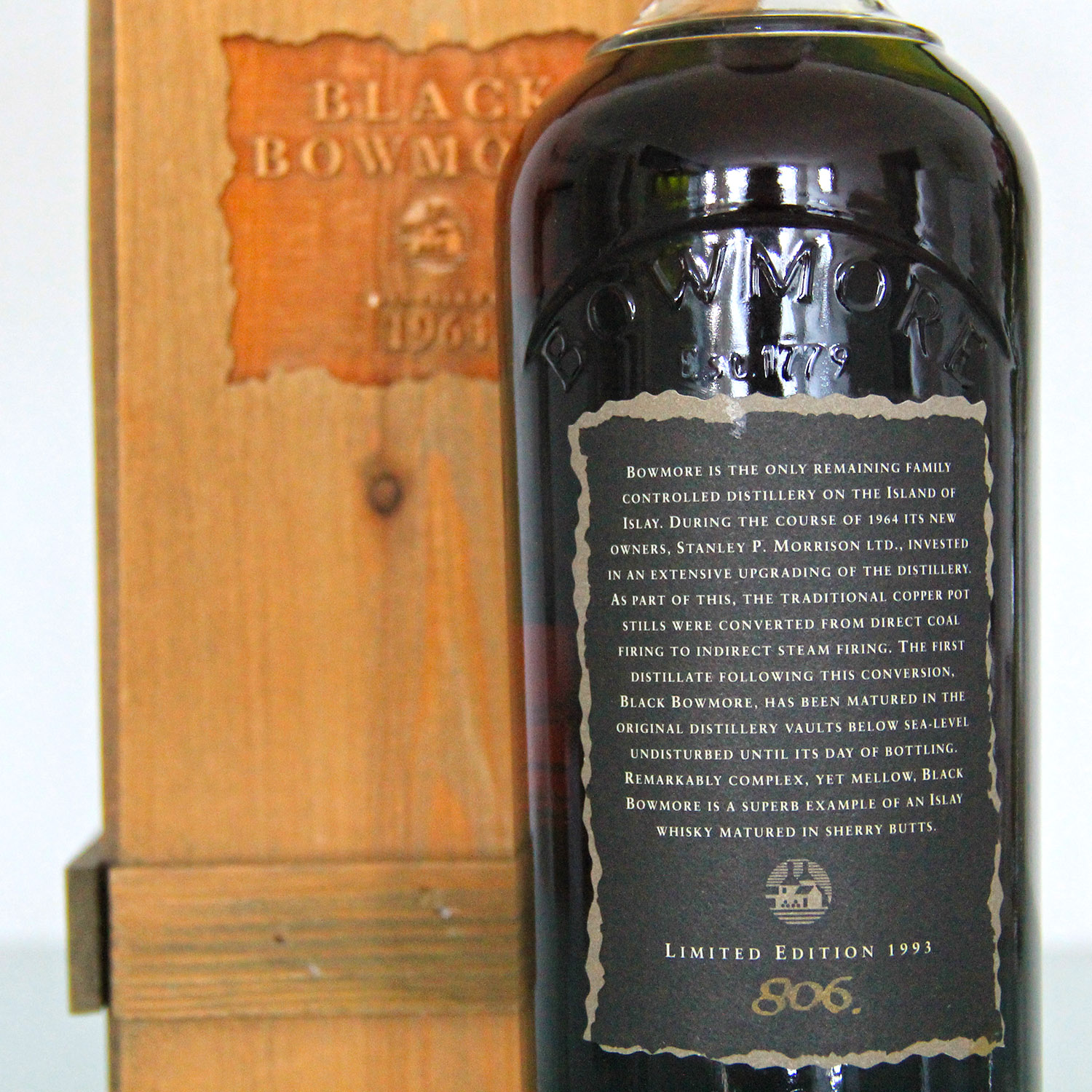 Black Bowmore 1964 29 Years Old 1st Edition back label