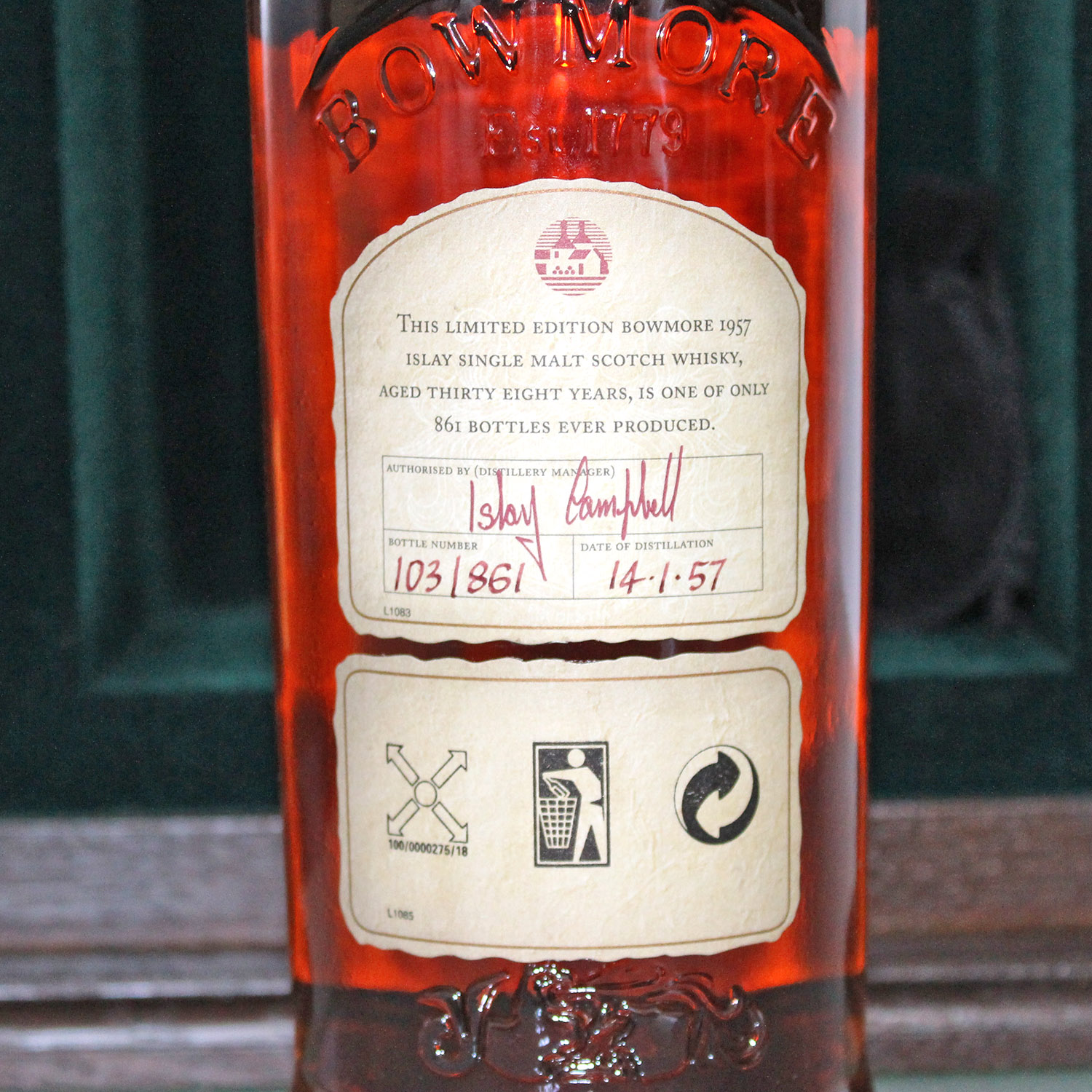 Bowmore 1957 38 Years Old back label