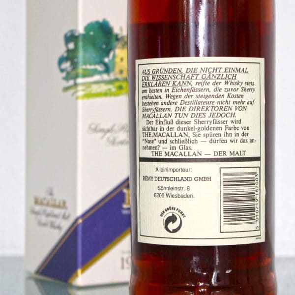 Macallan 1974 18 Years Old back label