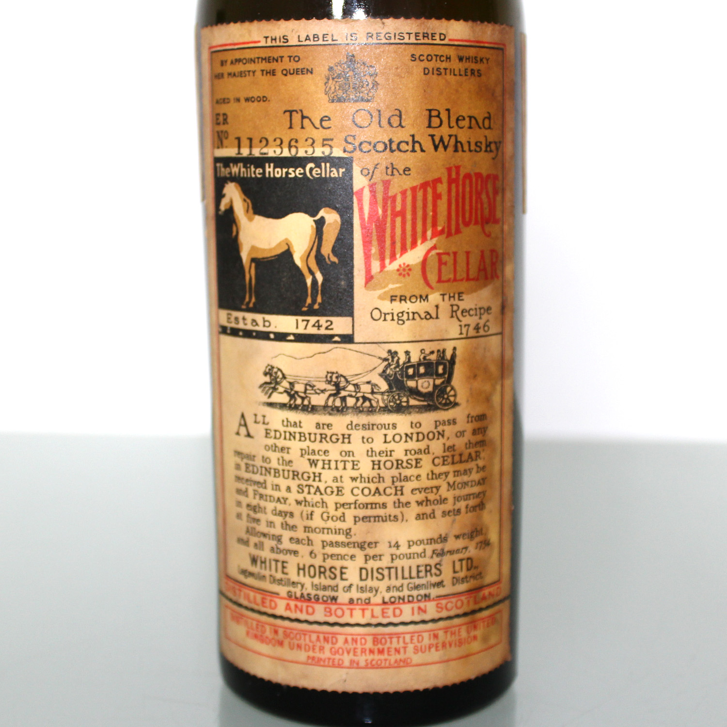 White Horse Cellar Bot 1950s label