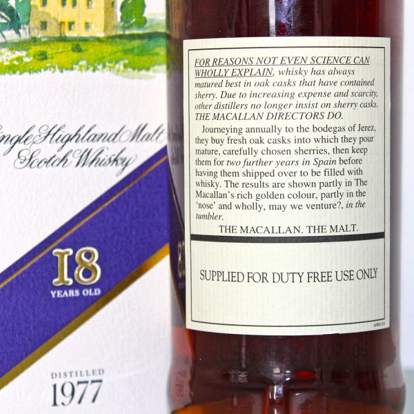 Macallan 1977 18 Years Old back label