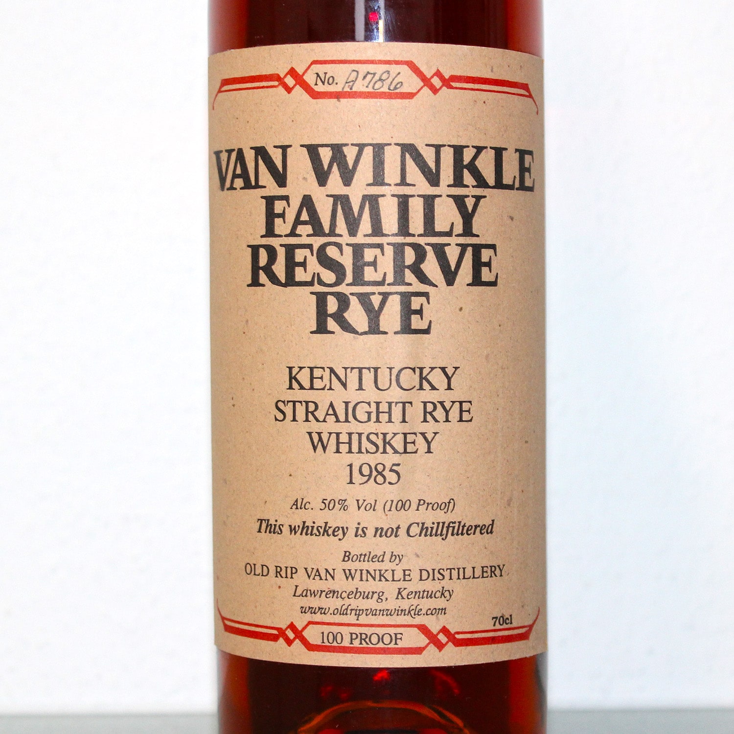 Van Winkle Family Reserve Rye 1985 label