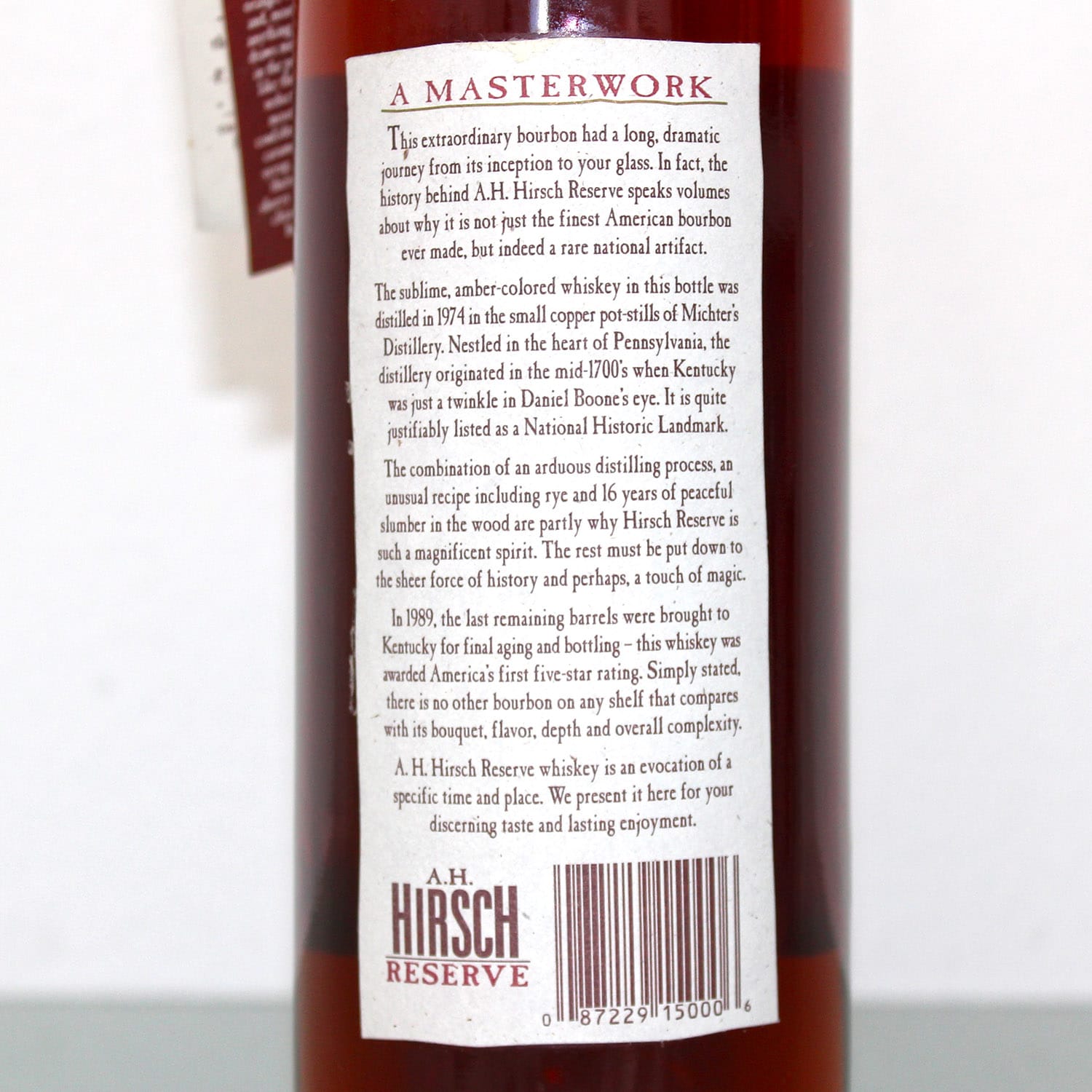 A.H. Hirsch Reserve 1974 16 Years Old back label