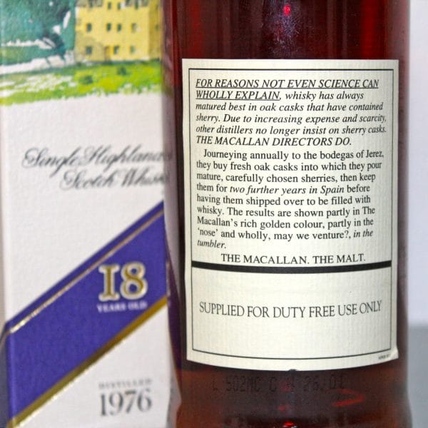 Macallan 1976 18 Years Old back label
