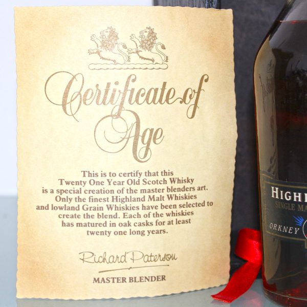 Highland Park 1967 Whisky Certificate