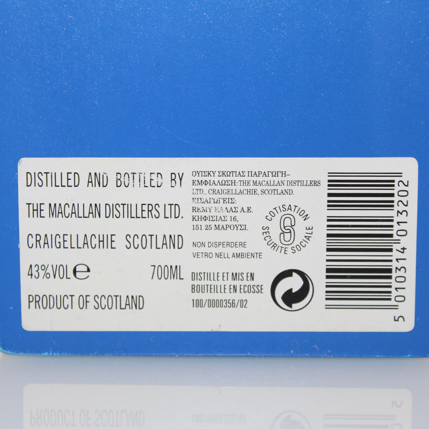 Macallan 30 Years Old Blue Box Back Label