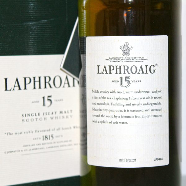 Laphroaig 15 Years Old Bot 1990s Back Label