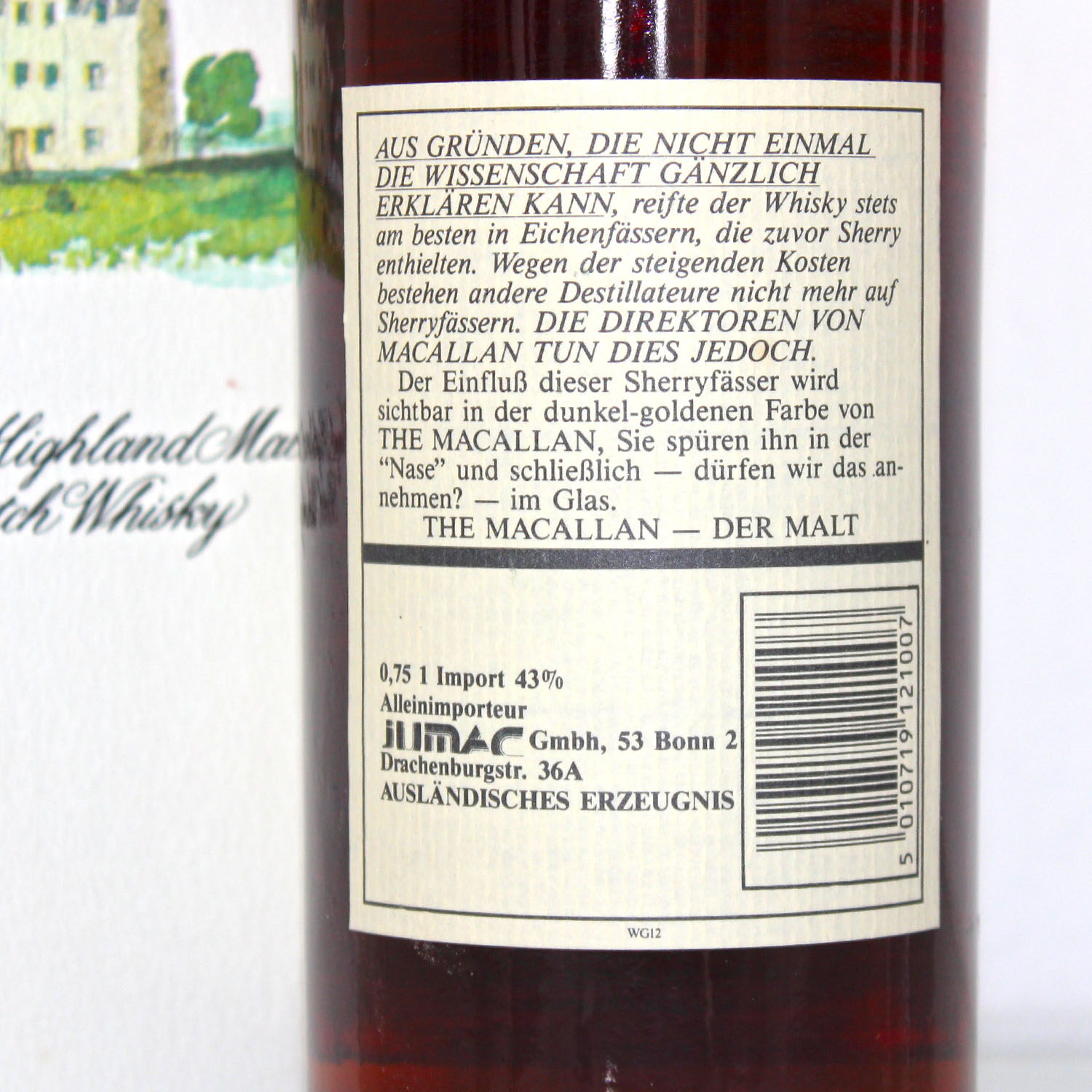 Macallan 12 Years Bot 1980 75cl back label