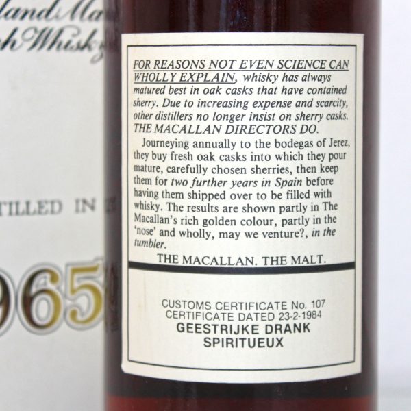 Macallan 1965 17 Years back label