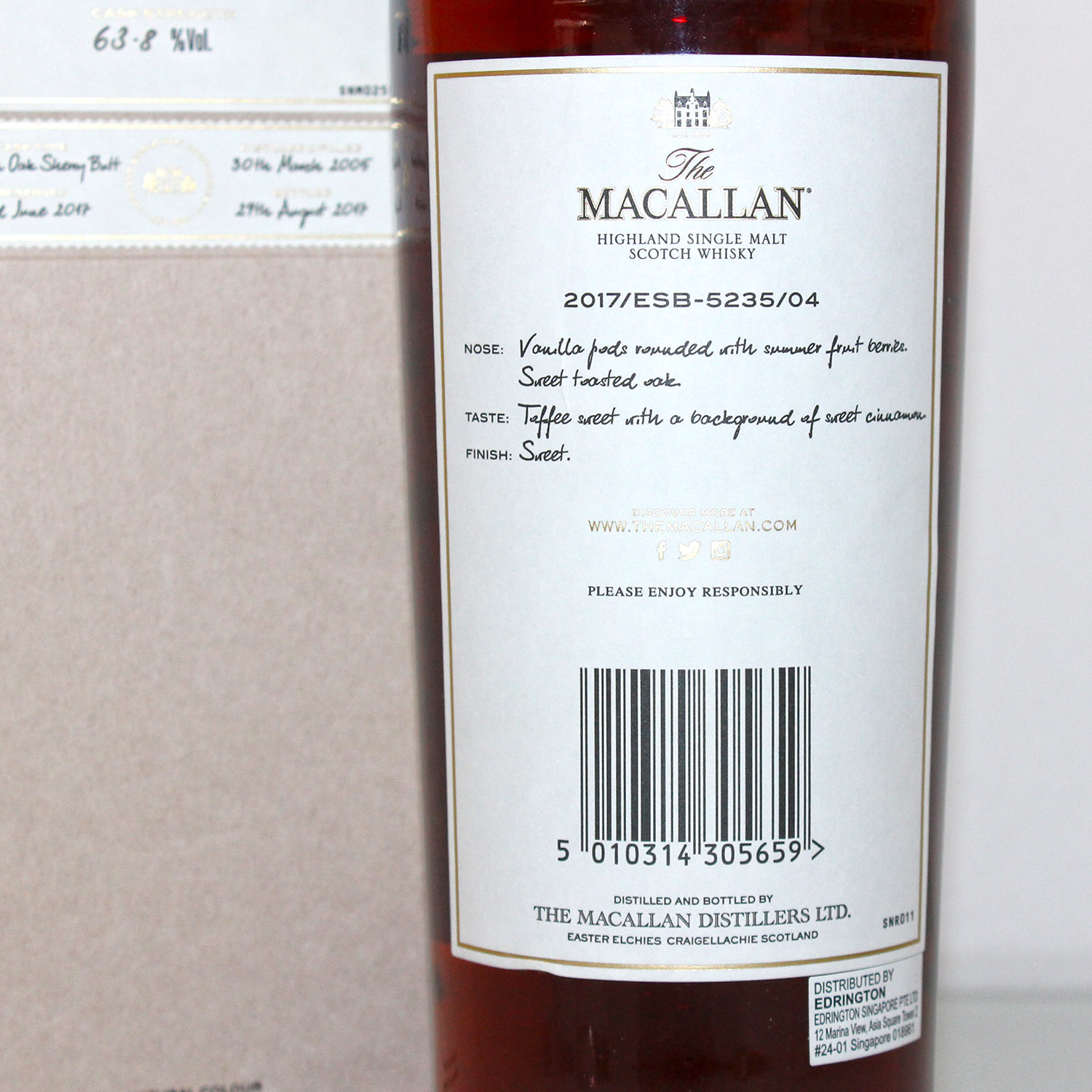 Macallan Exceptional Single Cask 2017 Back Label