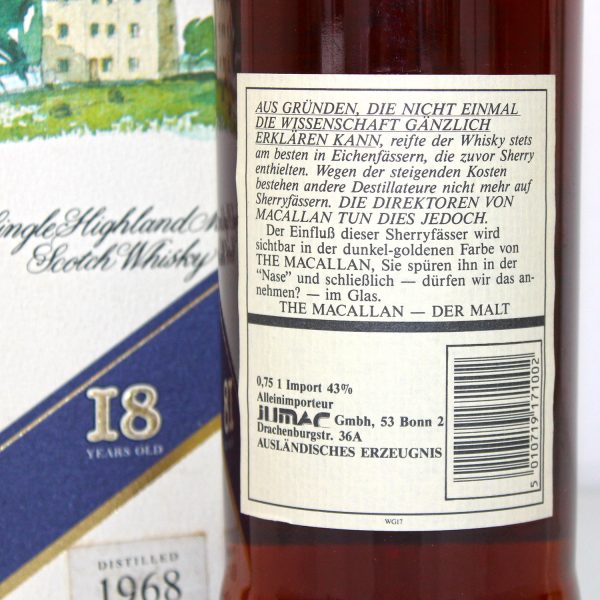 Macallan 1968 18 Years Old back label