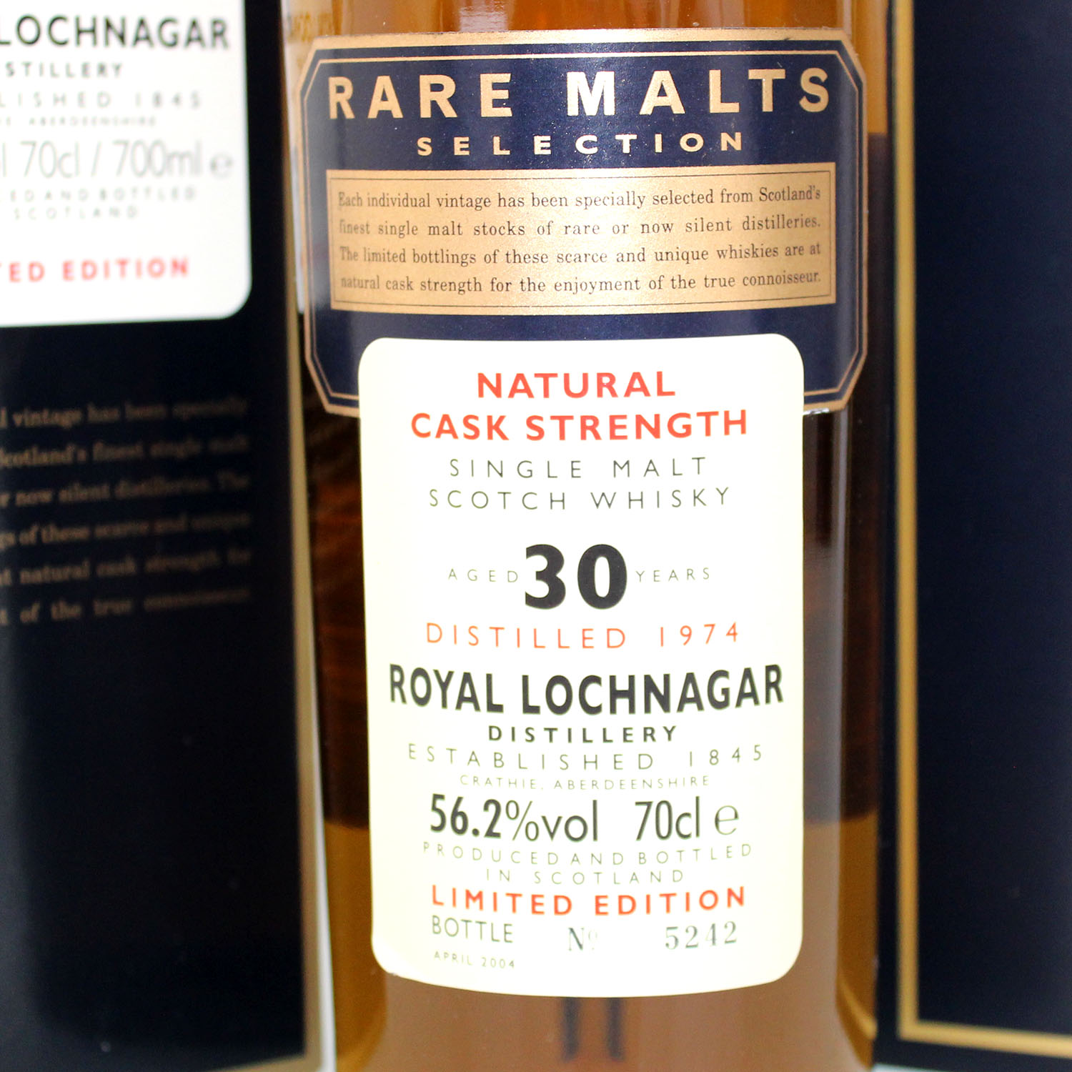 Royal Lochnagar 1974 30 Year Old Rare Malts label