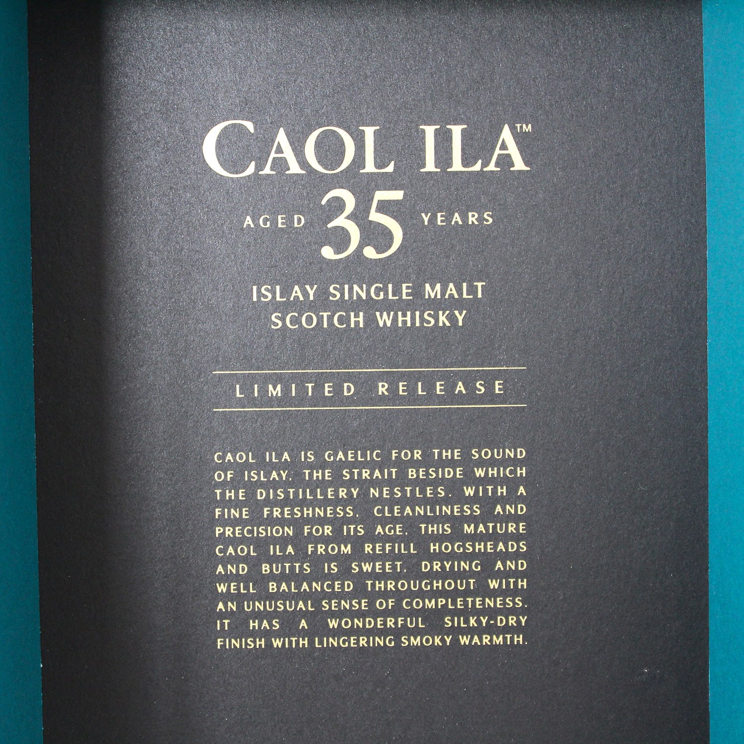 Caol Ila 35 Year Old Distilled 1982 Box Text
