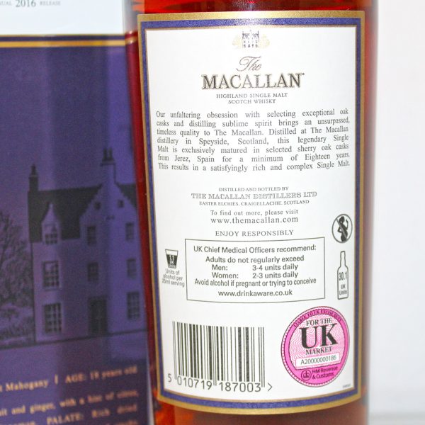 Macallan Annual 2016 Release 18 Year Old back