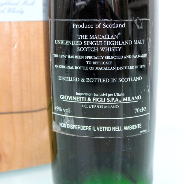 Macallan 1874 Replica back label