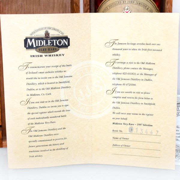 Midleton Very Rare 1997 Invitation certificate