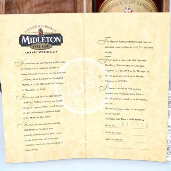 Midleton Very Rare 2001 Invitation certificate