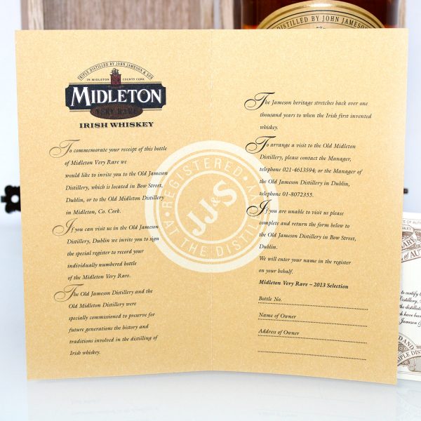 Midleton Very Rare 2013 Invitation certificate