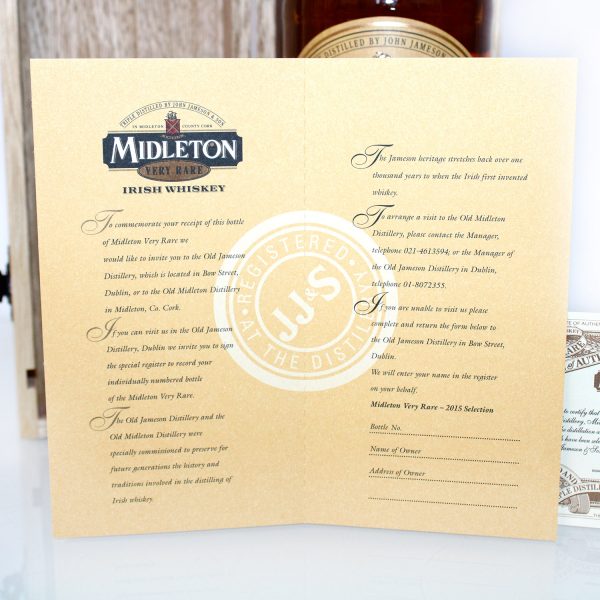Midleton Very Rare 2015 Invitation certificate