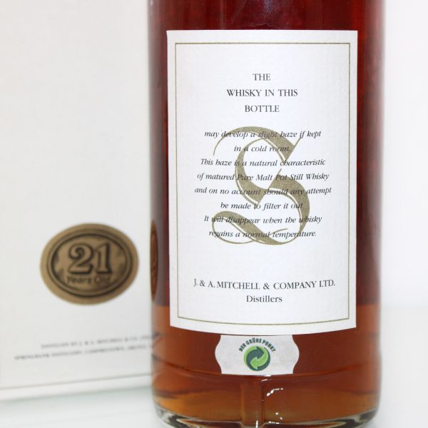 Springbank 21 Year old alte Abfuellung back label
