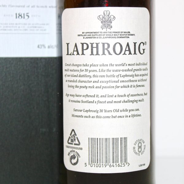Laphroaig 30 Year Old Extremely Rare back label