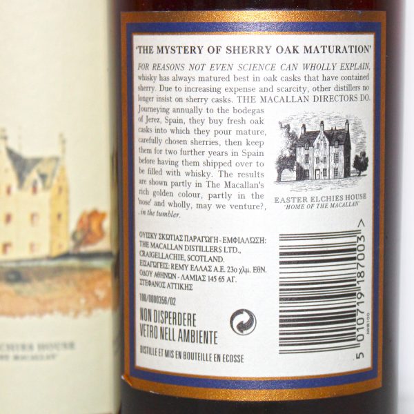 Macallan 1985 18 Years Old back label
