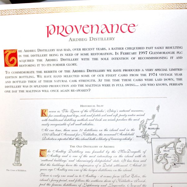 Ardbeg Provenance 1974 1st Release history 2