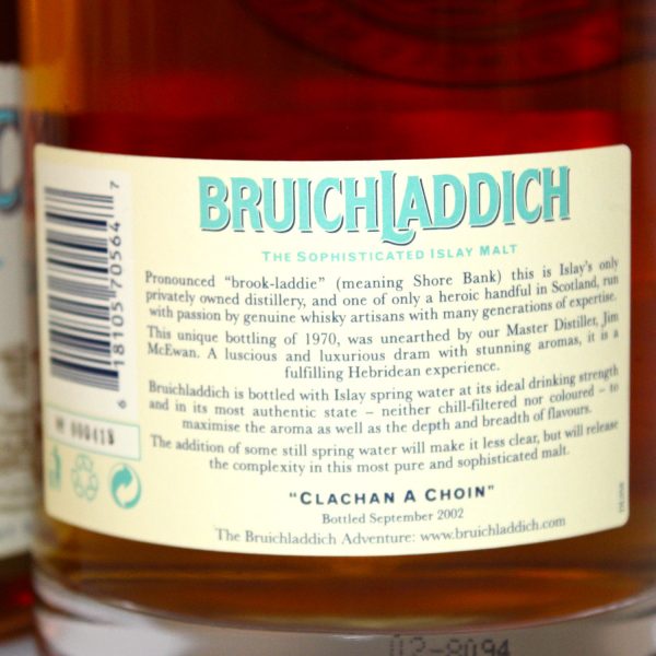 Bruichladdich 1970 31 Years First Fill Bourbon Cask back label