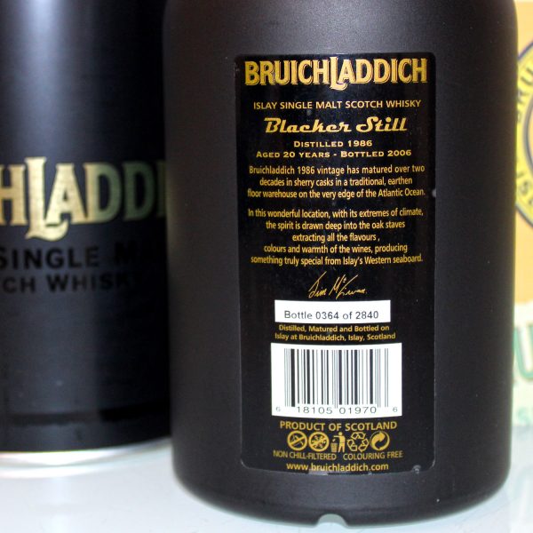 Bruichladdich 1986 Blacker Still 20 Year Old 1st Release back label