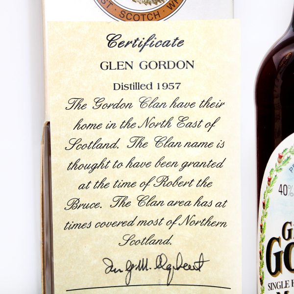 Glen Gordon 1957 Gordon and Macphail certificate