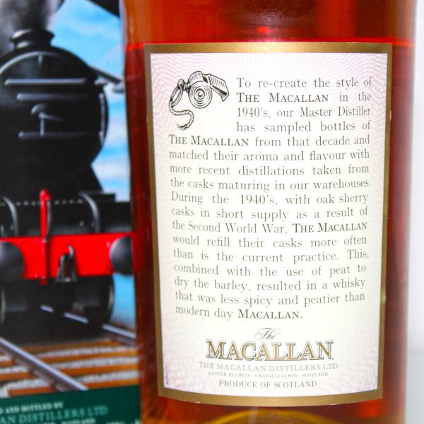 Macallan Travel Decades Series Forties 1940s back label