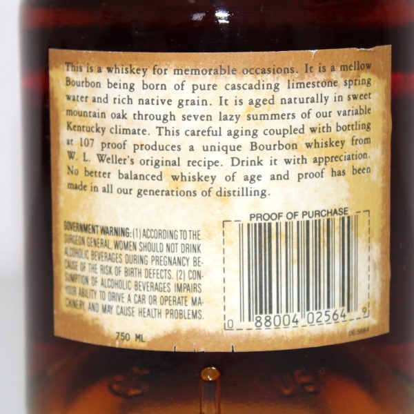 Old Weller Antique Original 107 Brand Bourbon Whiskey back label