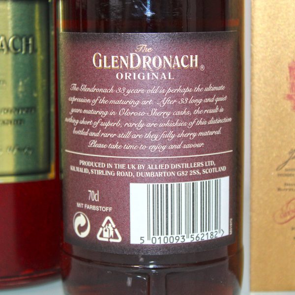 Glendronach 33 Years Old Oloroso Sherry Casks back label