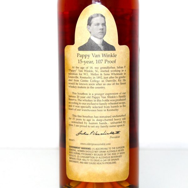 Pappy Van Winkles 15 Years Old Family Reserve back label