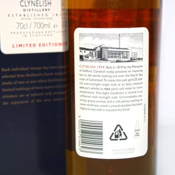 Clynelish 1974 23 year old rare malts selection back label