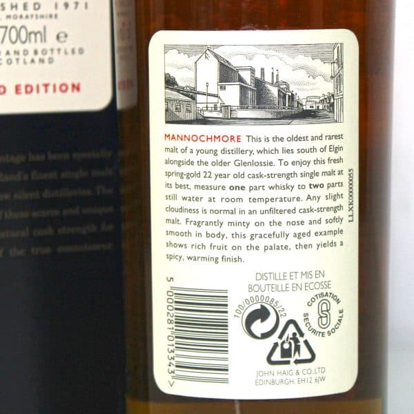 Mannochmore 1974 22 year old rare malts selection back label