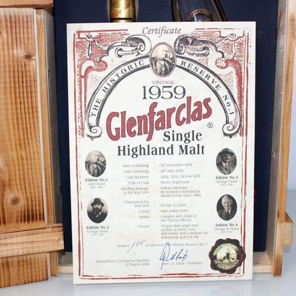 Glenfarclas 1959 Historic Reserve No 1 certificate
