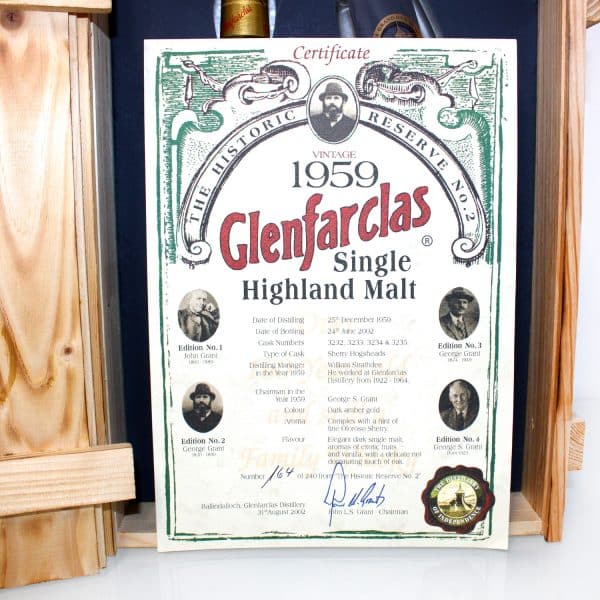 Glenfarclas 1959 Historic Reserve No 2 certificate
