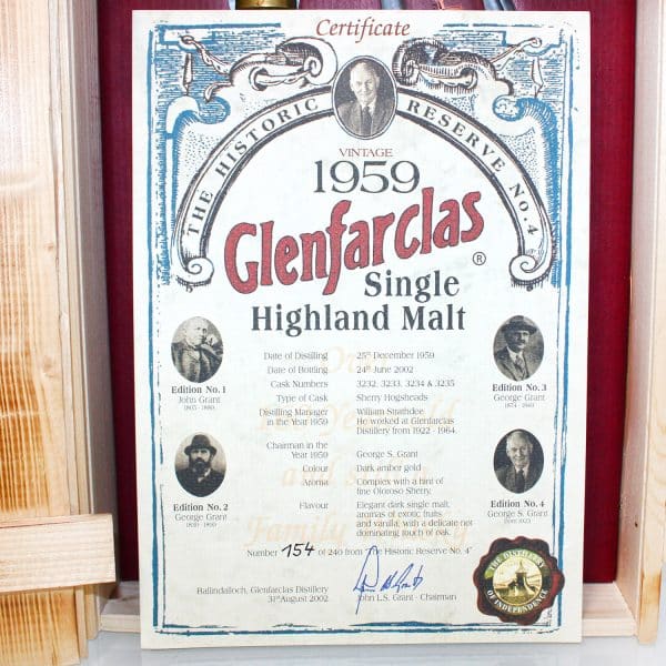Glenfarclas 1959 Historic Reserve No 4 certificate