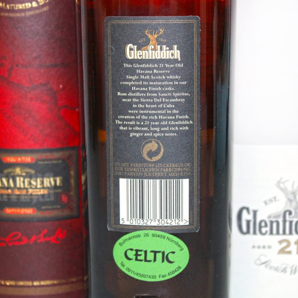 Glenfiddich 21 Jahre Havana Reserve back label